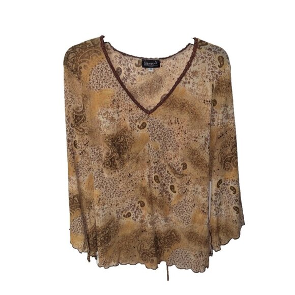 b.i.y.a.y.c.d.a. womans plus size 3X long sleeve top boho v-neckline brown tone - Picture 1 of 7